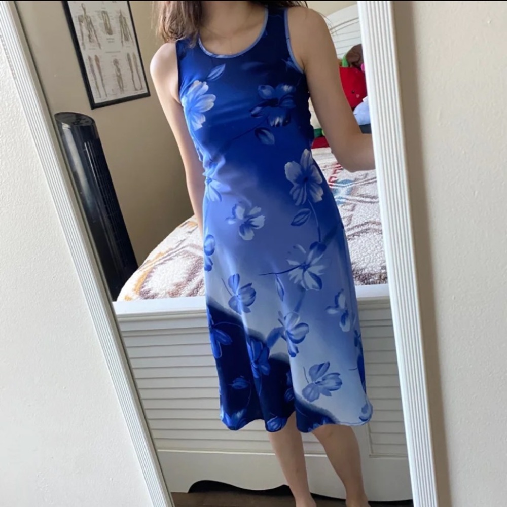 Vintage midi blue floral Dress
